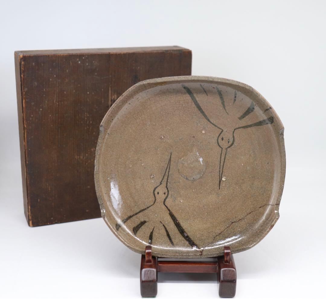 江戸　絵唐津　雁紋菓子皿　共箱　送料込み0805