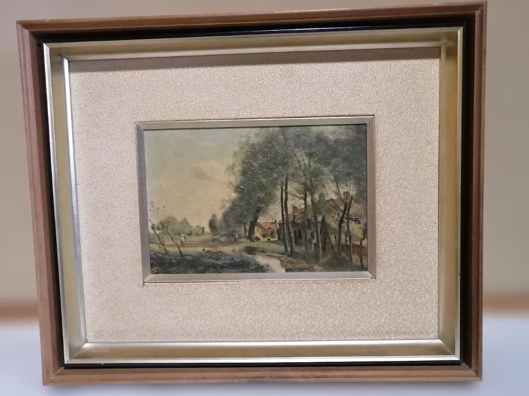 複製画　ヴィンテージ　「ジャン＝バティスト・カミーユ・コロー」風景画　額縁付き