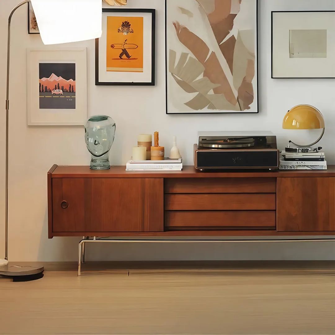 CAGUUUツゲ材 北欧レトロテレビボードブラウン木製テレビボード