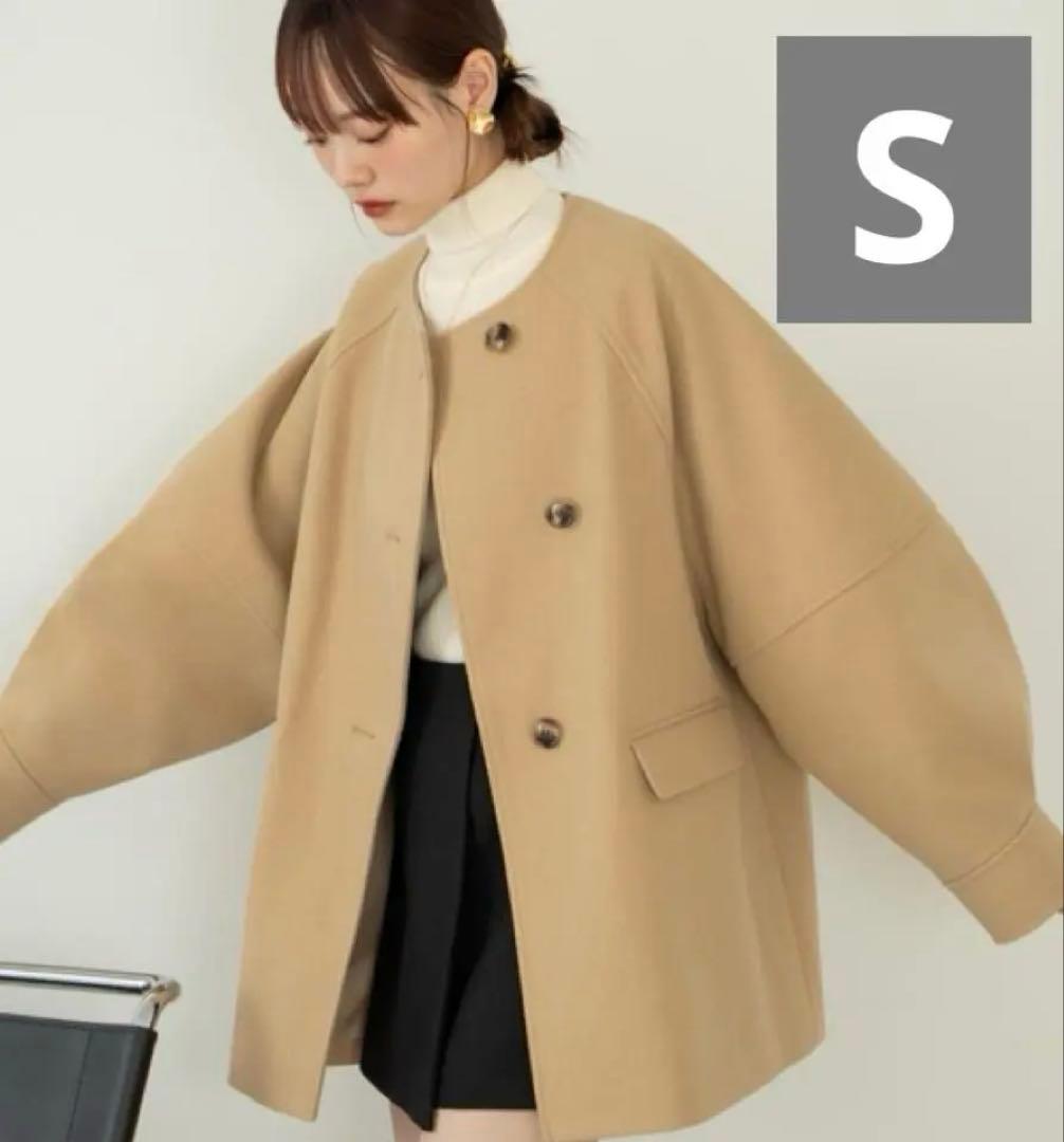 hinari ウェーブデザインミドルコート ベージュ