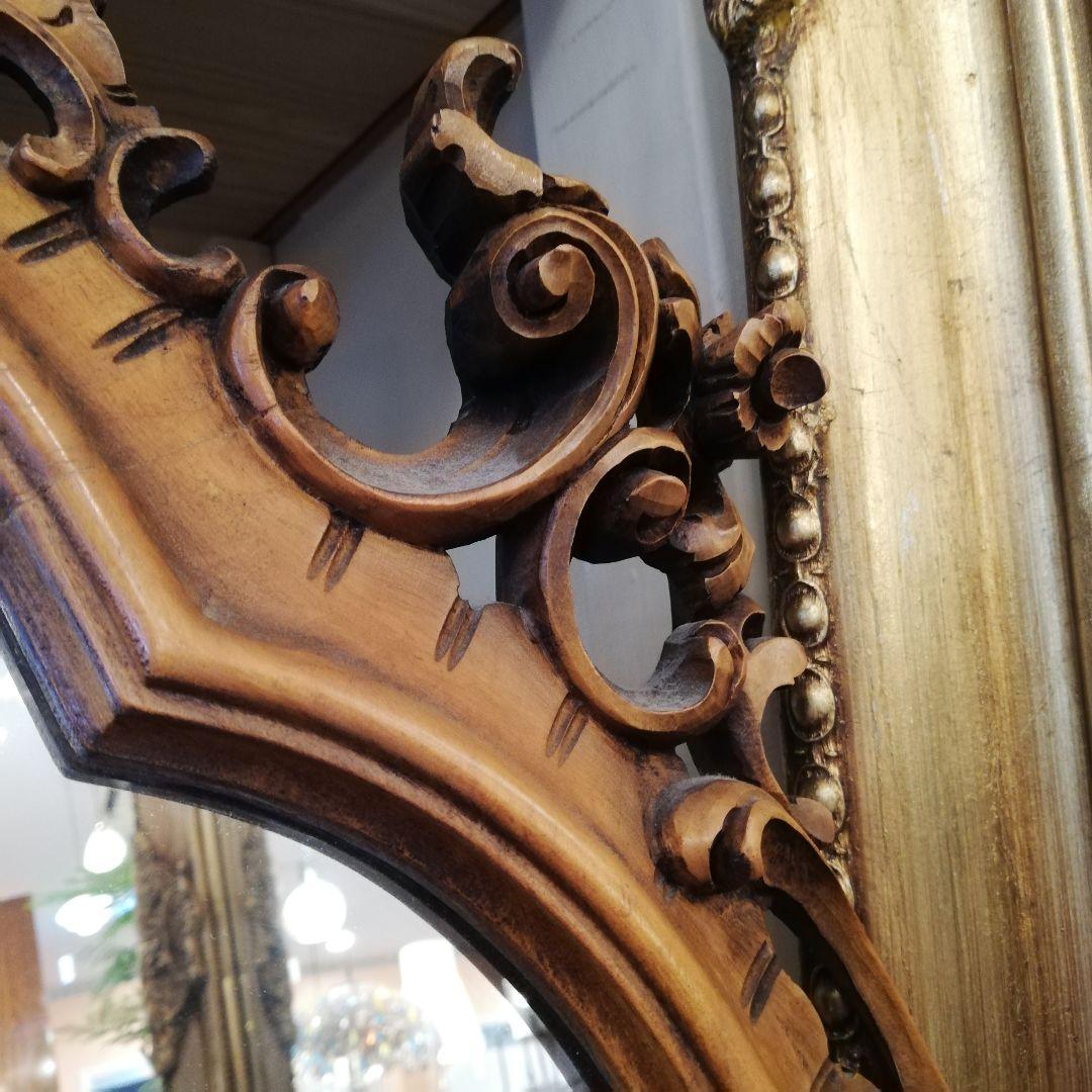 ◇大型アンティーク ヴィンテージ 無垢材フレーム ウォールミラー