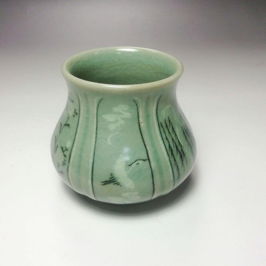 Ｓ３５７　皆具　『韓国陶芸家』『青磁』『青珍陶芸』『梁命煥作』　共箱　茶道具