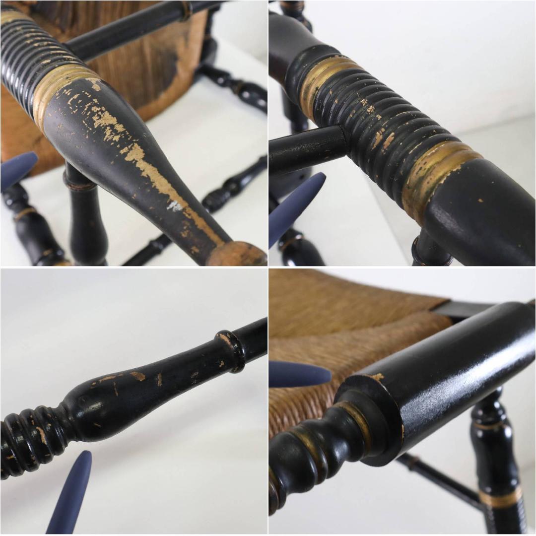 希少 ヴィンテージ ヒッチコックチェア スツール ラッシュシート 黒×ゴールド