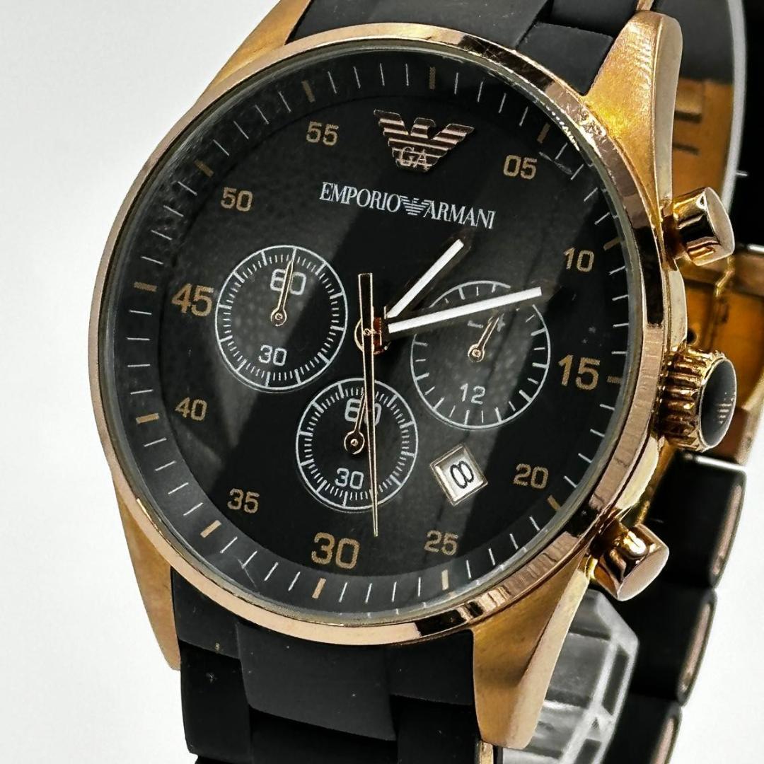 稼動品 新品電池 エンポリオアルマーニ　クロノグラフ メンズ 腕時計 黒 デイト