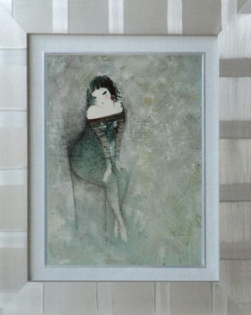 油絵 菅家令子 絵 絵画 インテリア 額付(白) F6-081012 人物 女性