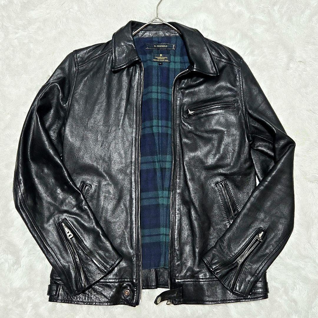 限定価格☆R.NEWBOLD 羊革 レザージャケット ラムレザー チェック　黒