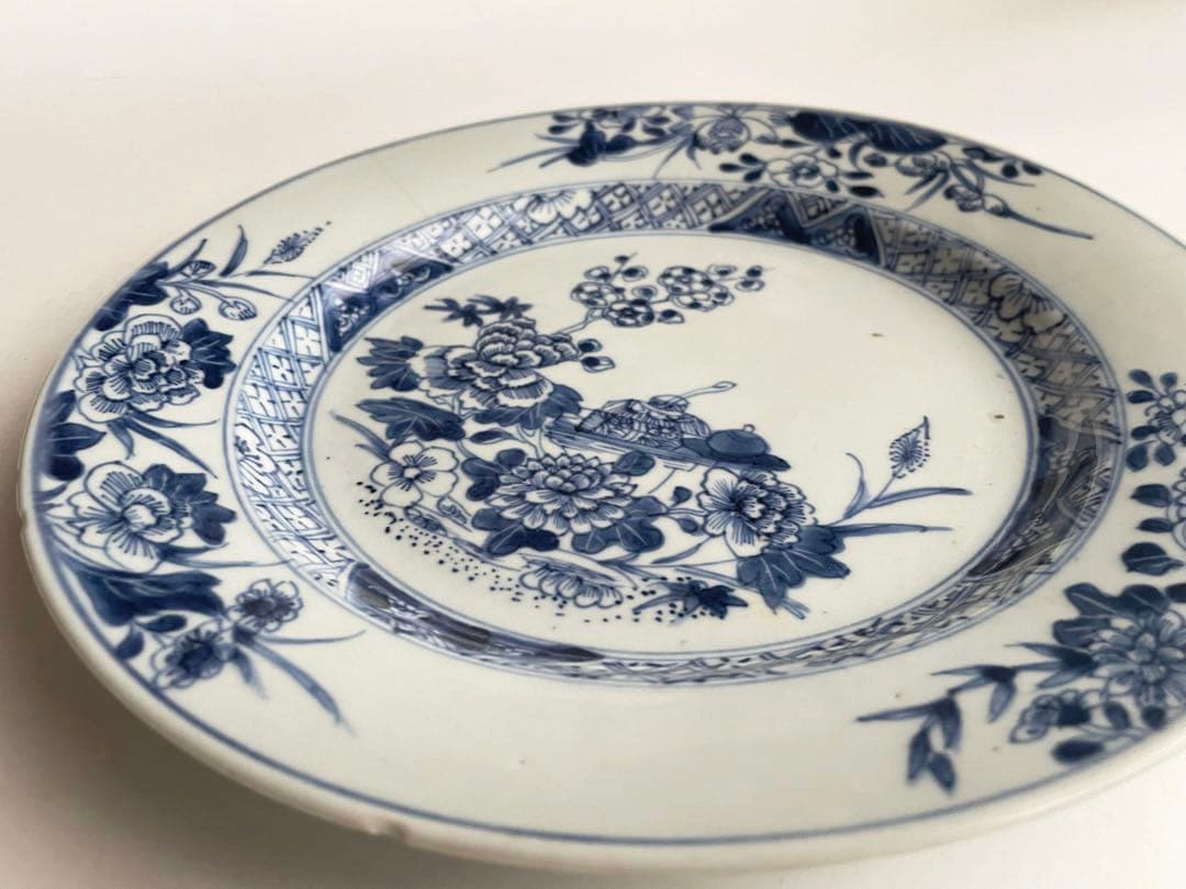 骨董　アンティーク　青花　染付　中国古陶磁　中国骨董　染付皿　花文様皿