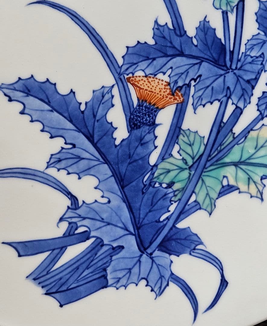 鍋島焼　鍋島御庭焼　名工　市川光春 作　 草花文様　飾り皿額皿　 約26.6cm