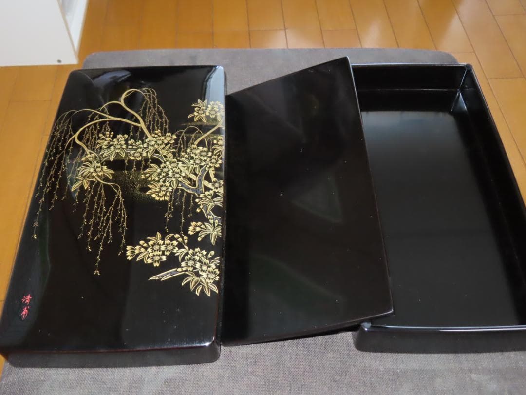 輪島塗 水尻清甫 沈金 蒔絵 飾皿 蒔絵 金彩 文箱 飾箱