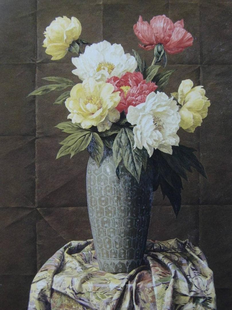 伊勢崎勝人、【牡丹】、希少な額装用画集より、新品額装付、状態良好