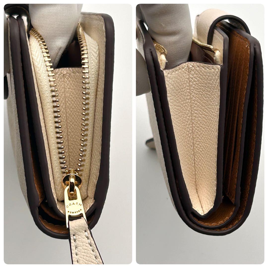 ✨極美品✨ COACH コーチ 二つ折り財布 ホワイト ブラウン【未使用級】