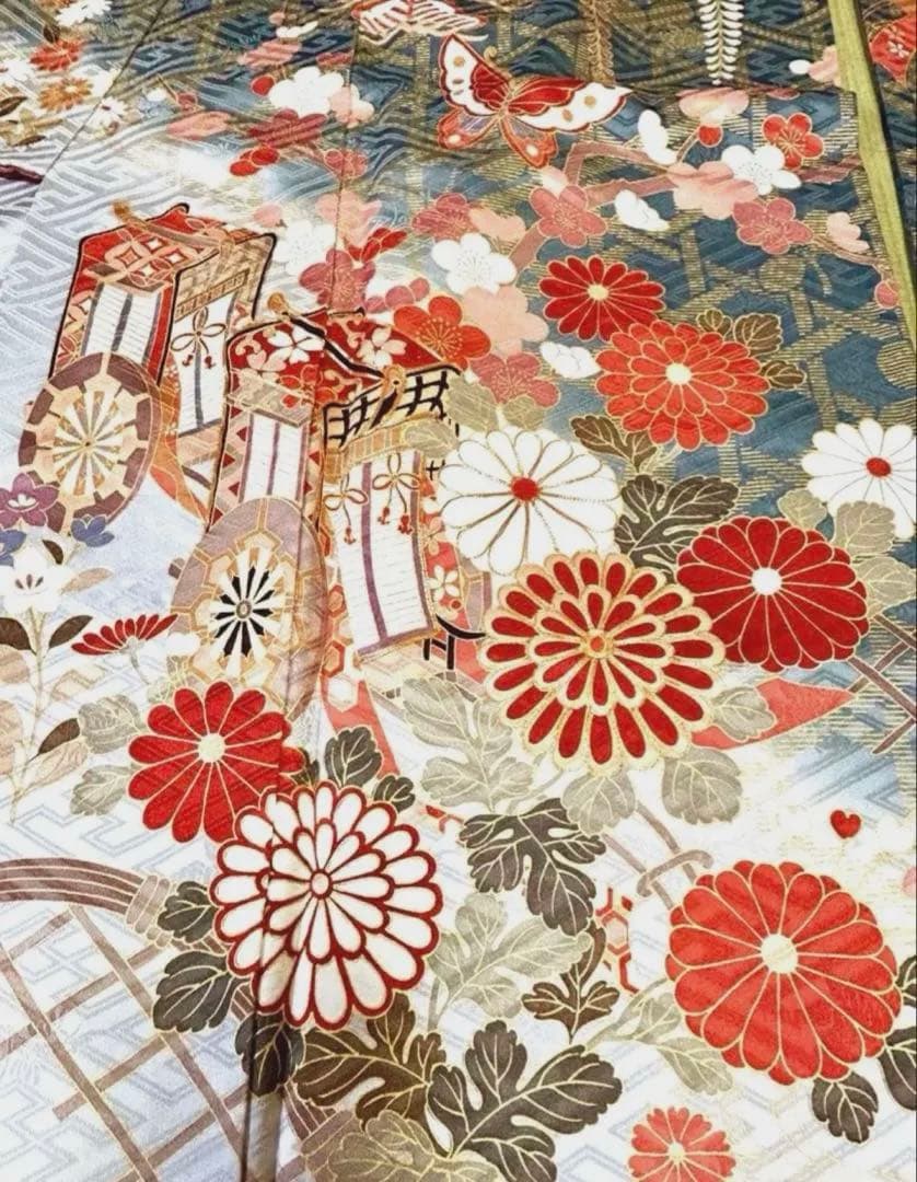 ＊振袖＊　長襦袢　２点セット　正絹　グレー系　古典柄　金彩　身丈167cm