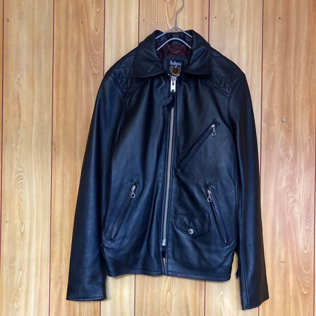 希少・極美品　ショット　羊革　パデッドトラッカージャケット シングルライダース