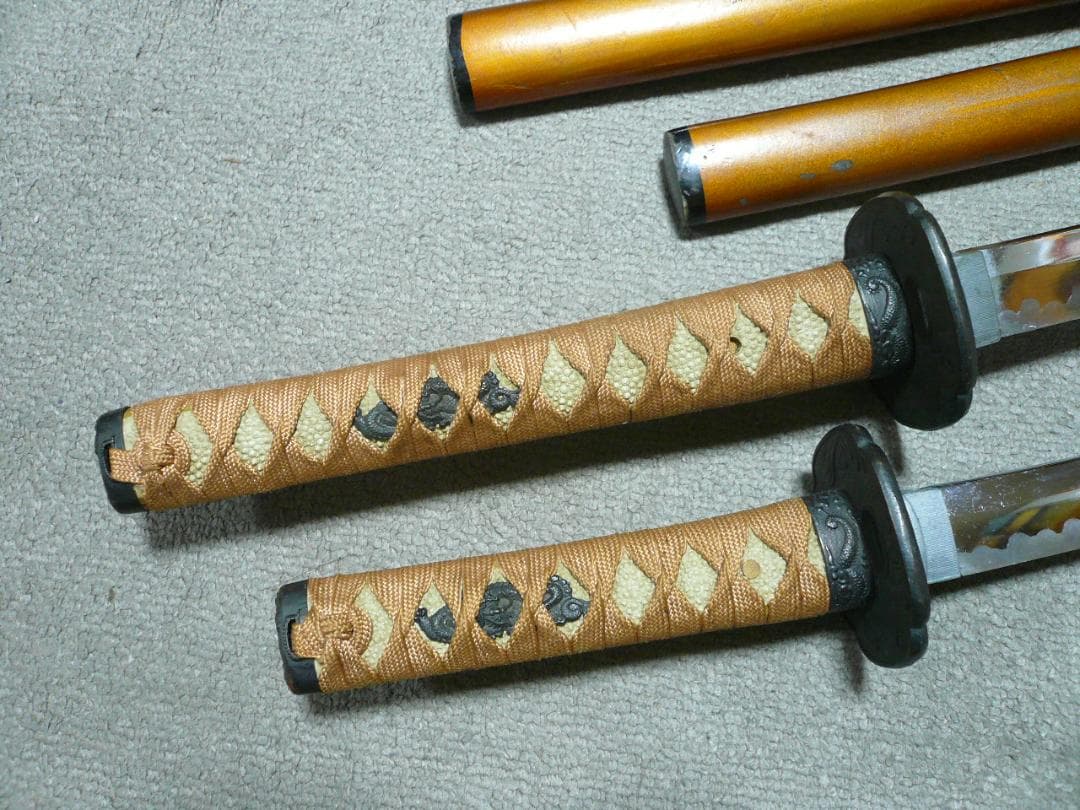 模造刀 日本刀 大小2本 金茶 富士 龍 大刀 脇差