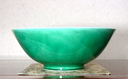 京焼・清水焼　大丸北峰（二代）作　金線碧　盂　共箱　無傷　保証。