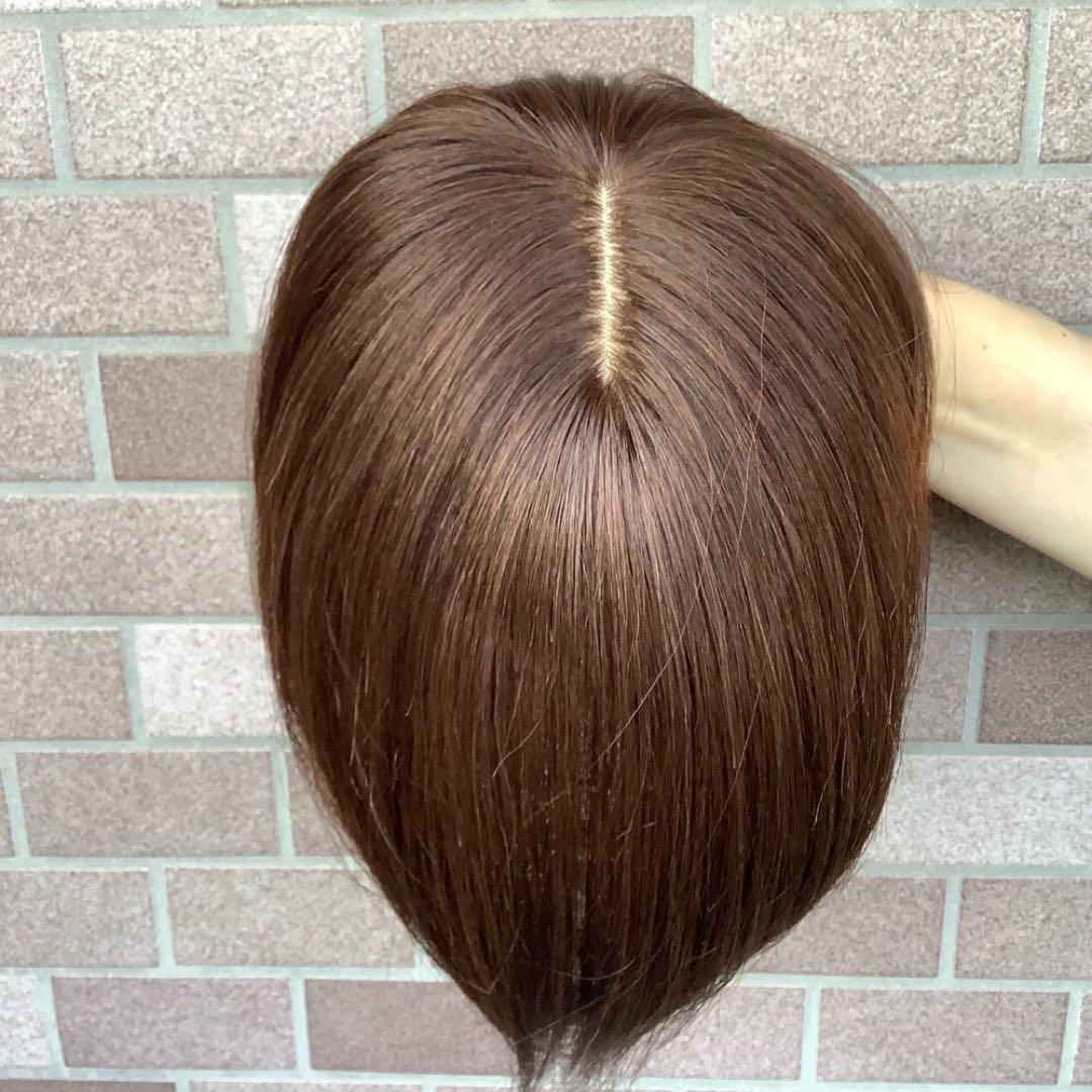人毛100% 総￼手植 医療用部分ウィッグ ヘアピース ダークブラウンブラック