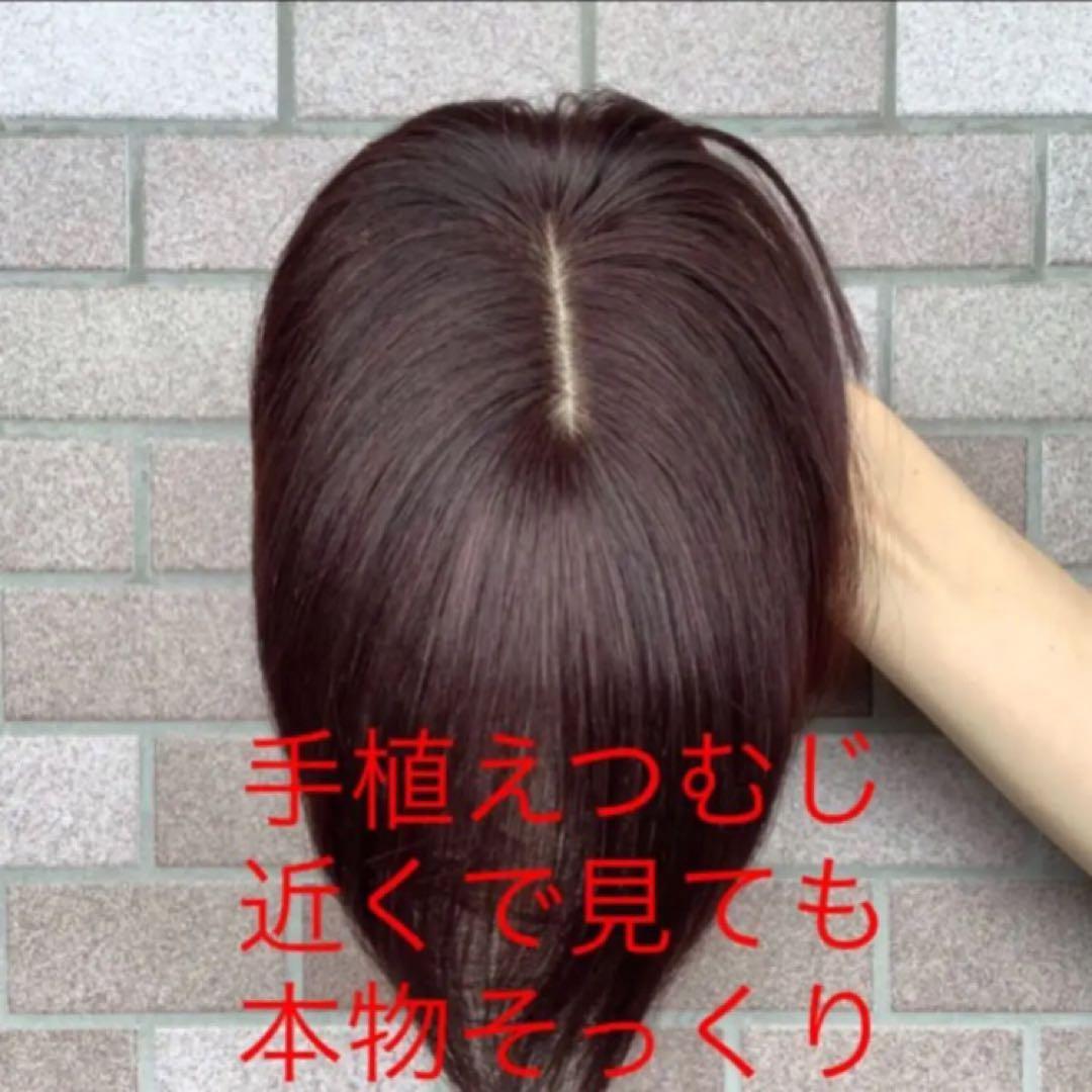 人毛100% 総￼手植 医療用部分ウィッグ ヘアピース ダークブラウンブラック