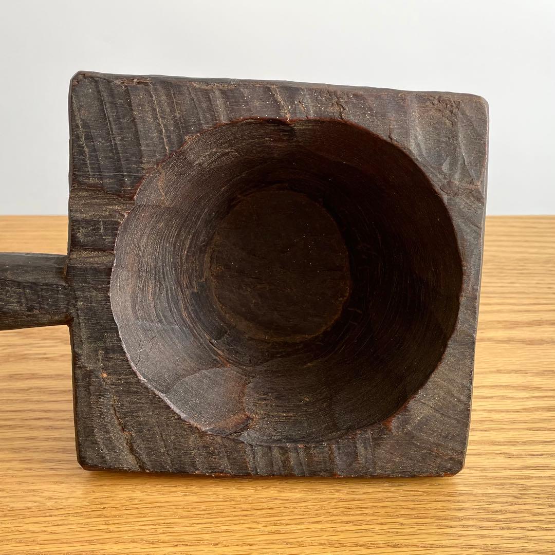 アンティーク 民藝 木工 把手付臼 花器 ブロカント インド FOLK ART