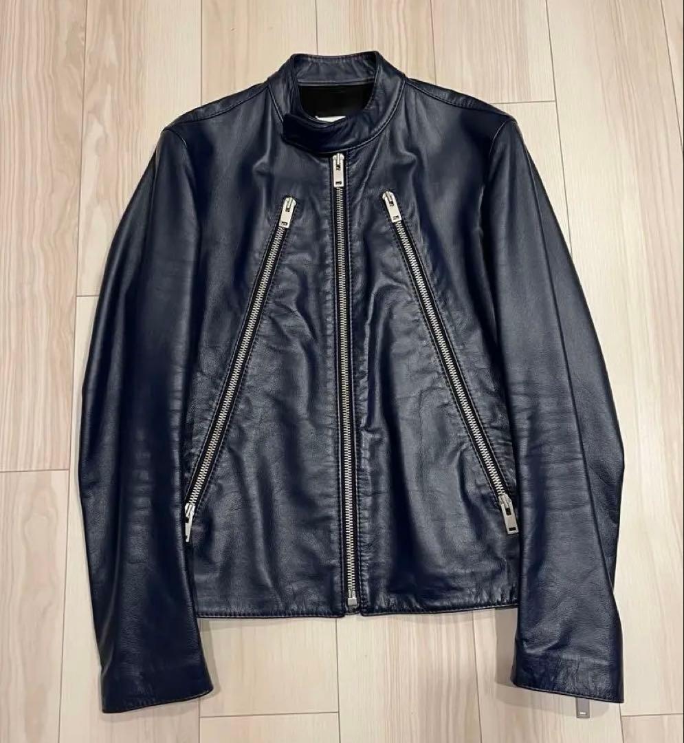 マルジェラ 5zip 八の字 ライダース レザージャケット ダークネイビー