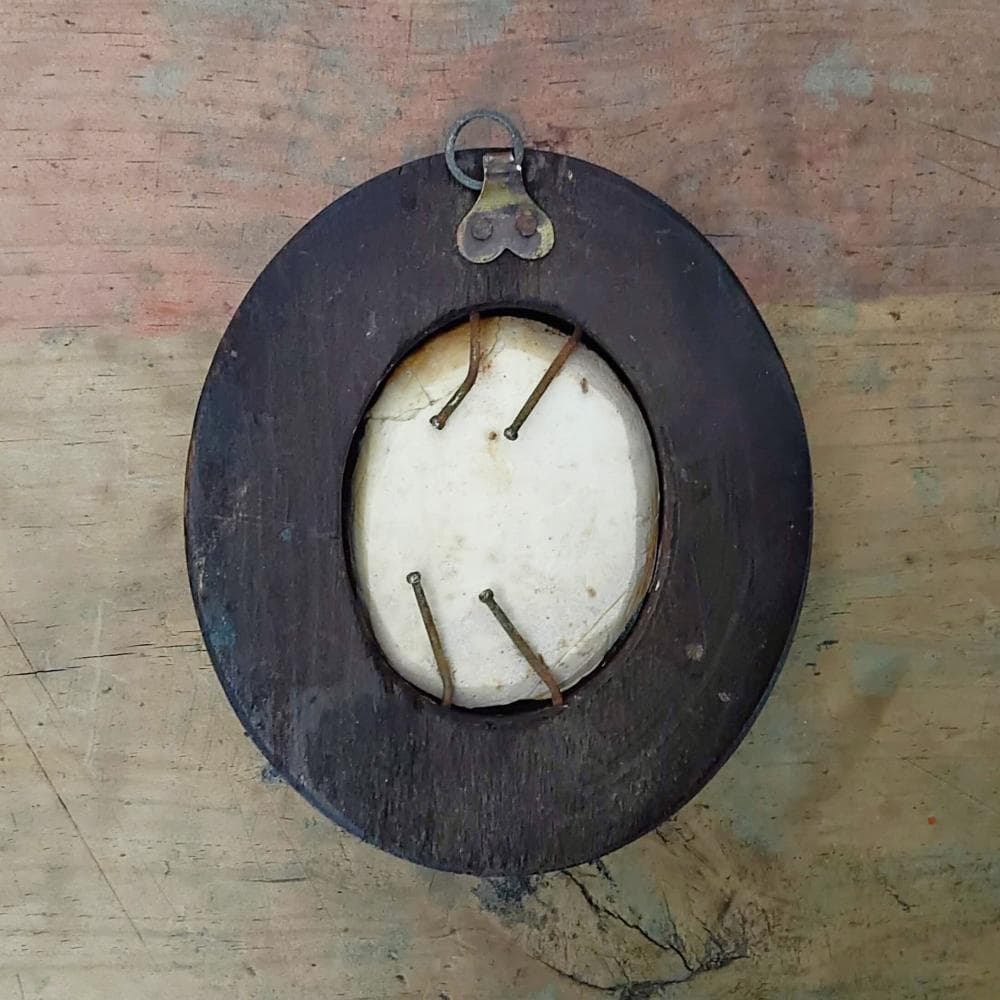 アンティーク　メダイヨン　1800年代　フランス　聖母マリア　石膏　ガラスドーム