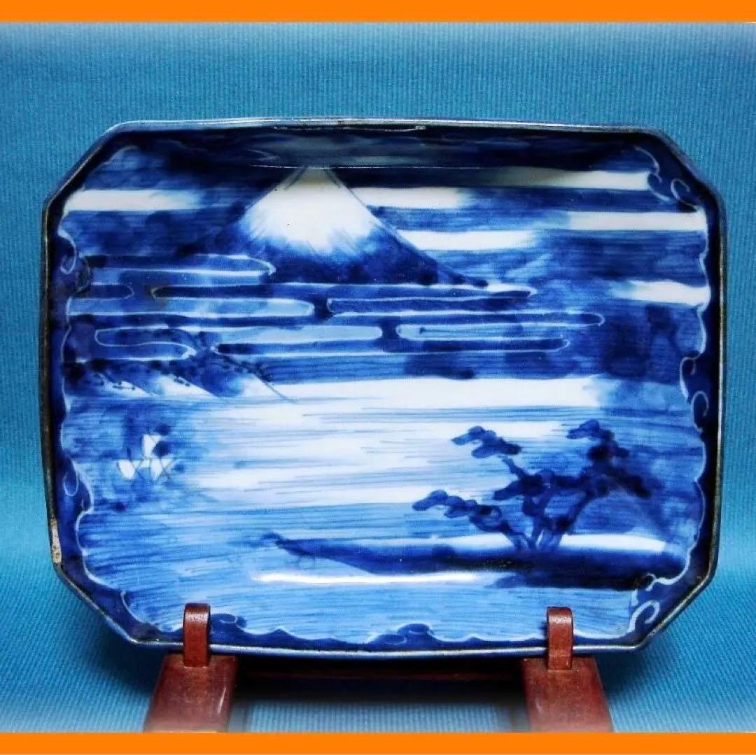 583『染付 富士山 額皿』　/骨董品 古美術 古道具 アンティーク