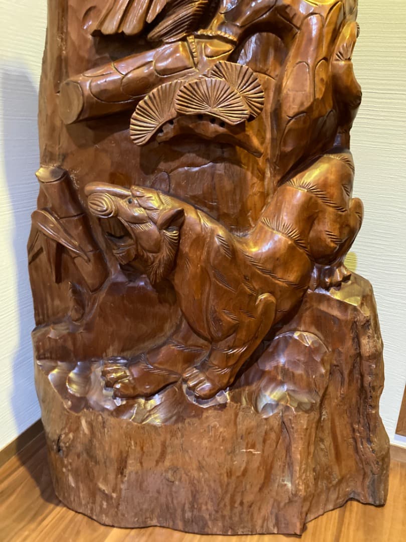 一枚板衝立　鷹松虎