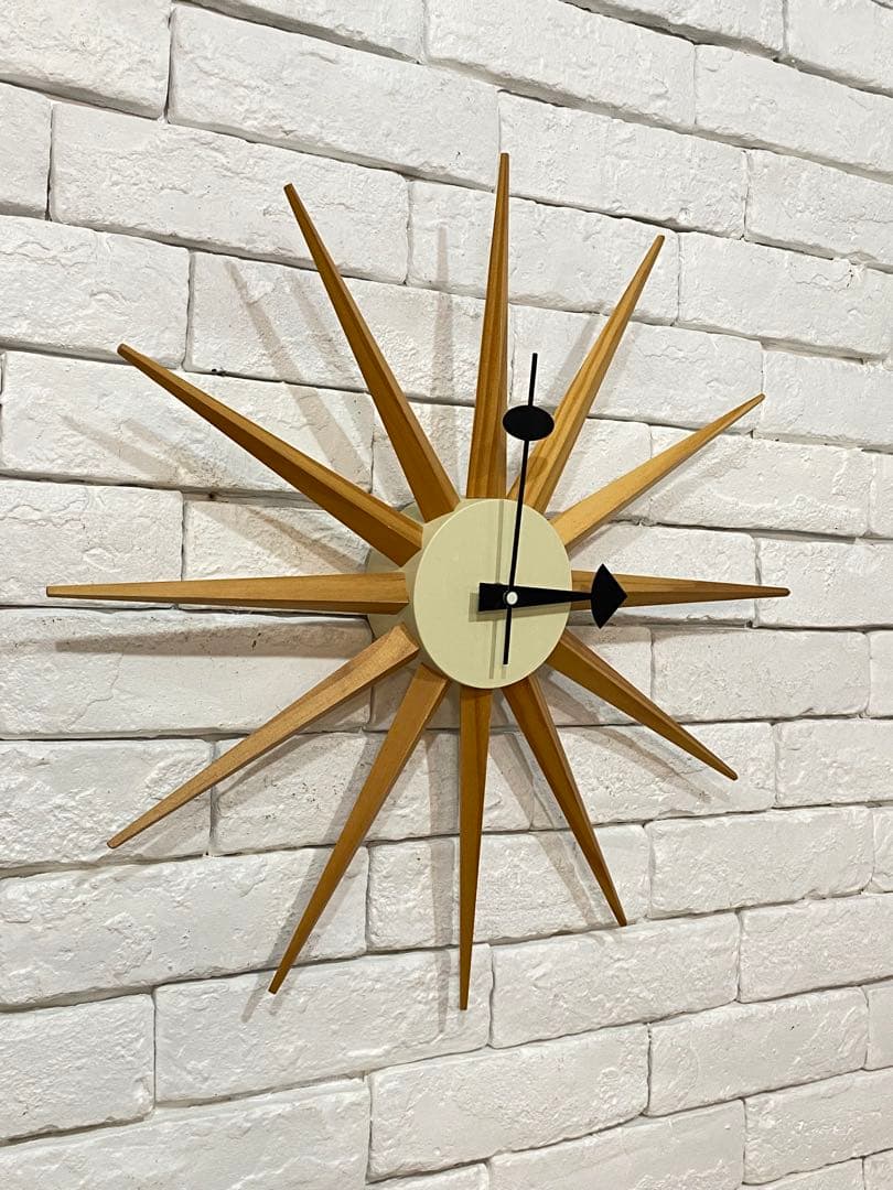 ②⭐️【全国送料無料】ビンテージ　ミッドセンチュリー　サンバースト クロック　時計