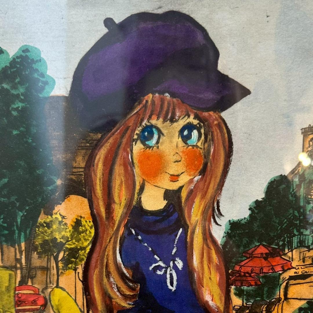 iΦ 真作 フランス ヴィンテージ ビックアイアート 少女 1972年 ドミニク