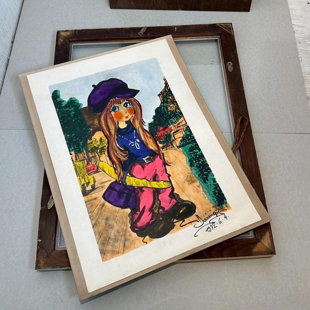 iΦ 真作 フランス ヴィンテージ ビックアイアート 少女 1972年 ドミニク