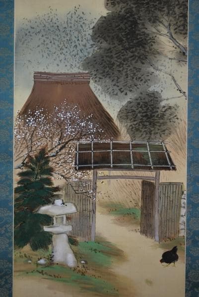 真作/春明/山家梅之図/杉極箱付/布袋屋掛軸A-842