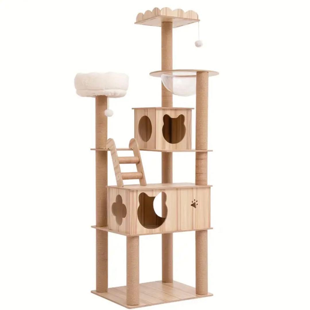キャットタワー 多機能 木製 猫タワー 隠れ家付き 爪とぎ 展望台