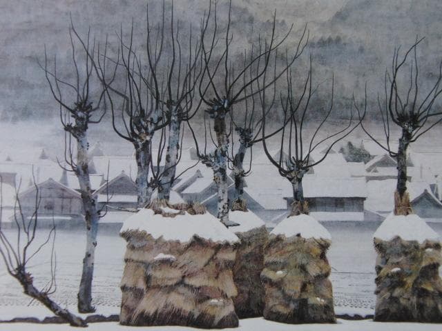 中根強司、【湖北（畦木）】、希少な額装用画集画、新品高級額 額装付