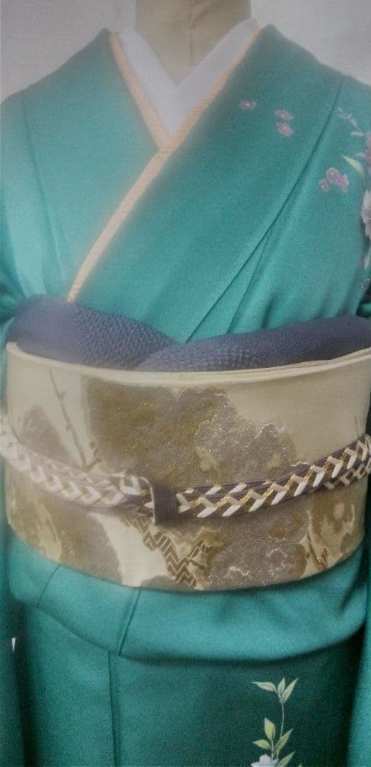 付け下げ、訪問着ブルーグリーン色、花柄入、身丈175cm