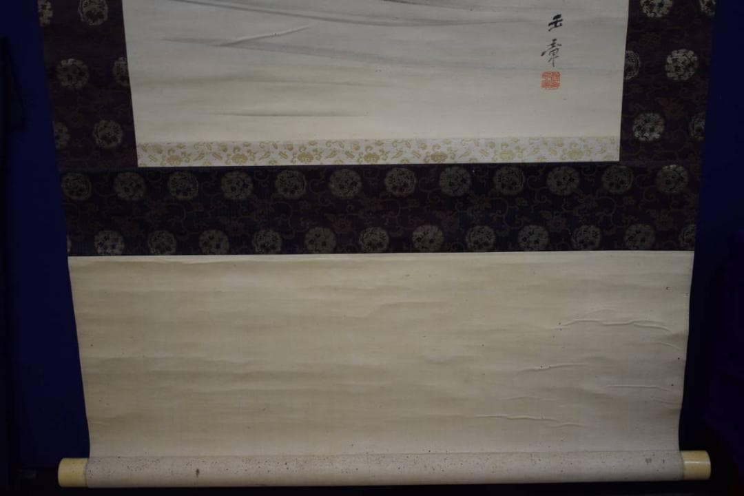 真作/川端玉章/河骨水禽図/河骨水鳥図/絹表装/布袋屋掛軸HI-346