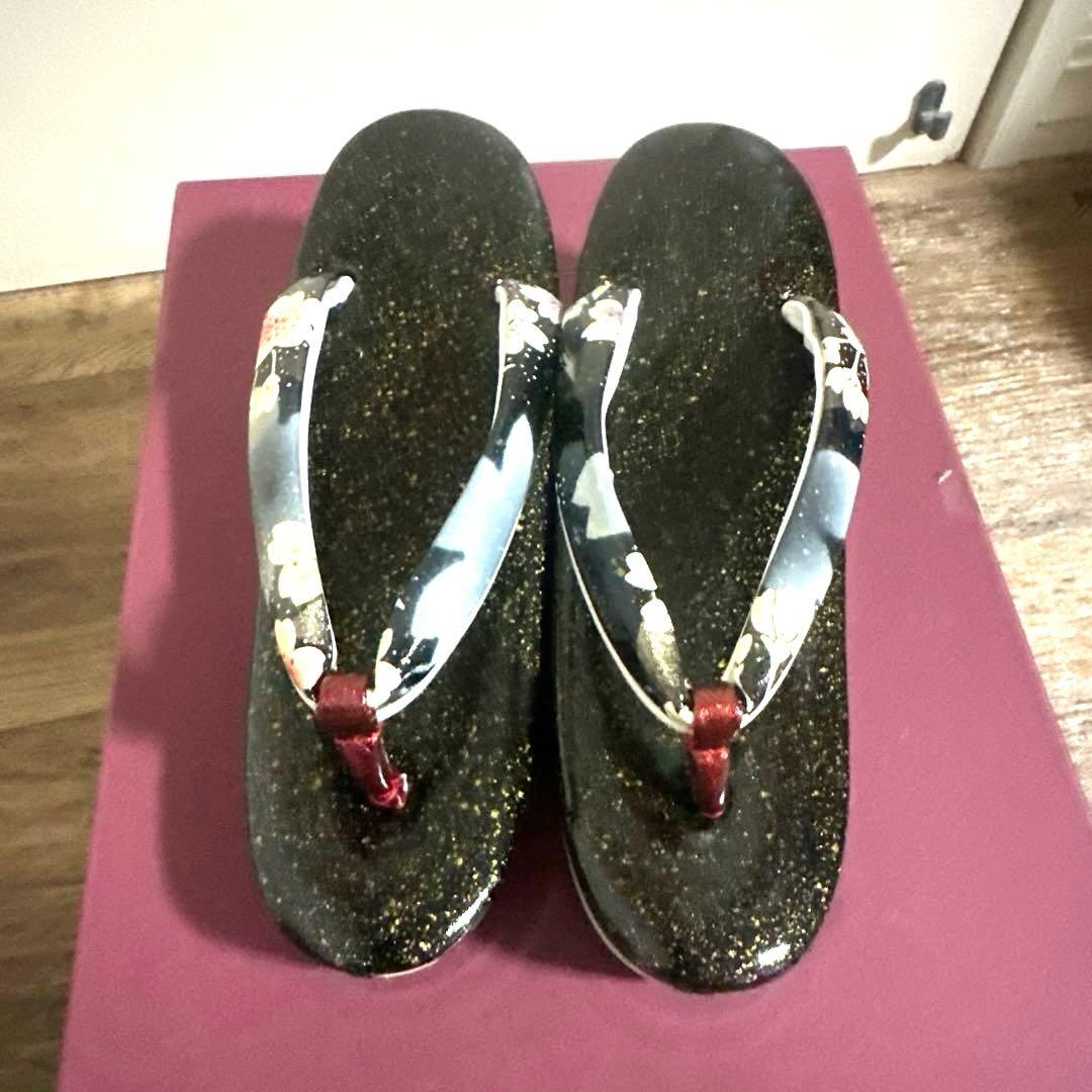 着物 和装 草履バッグセット 桜 黒 中古品 成人式