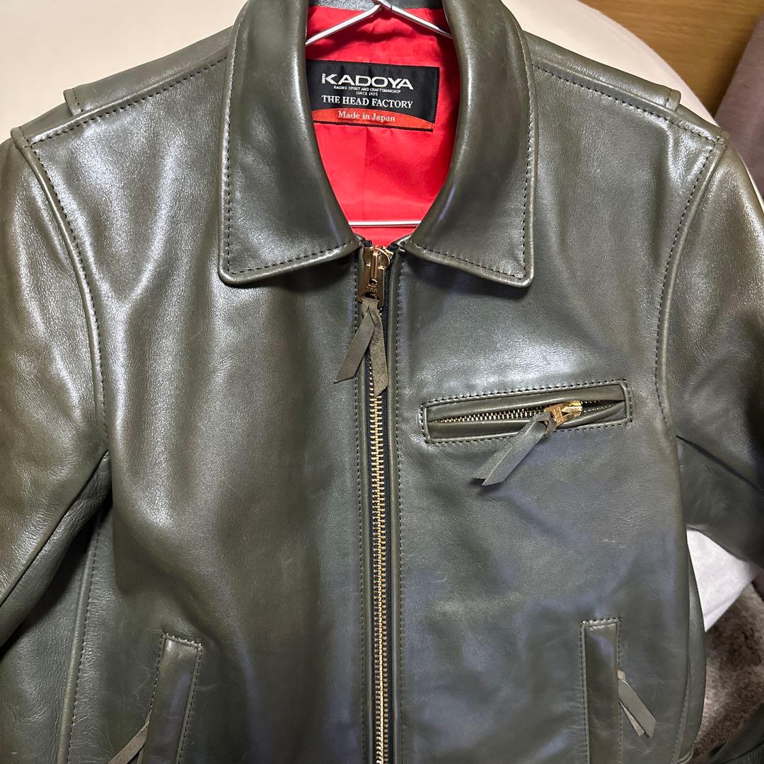 KADOYA ヘッドファクトリー オリーブ レザー シングルライダース カドヤ