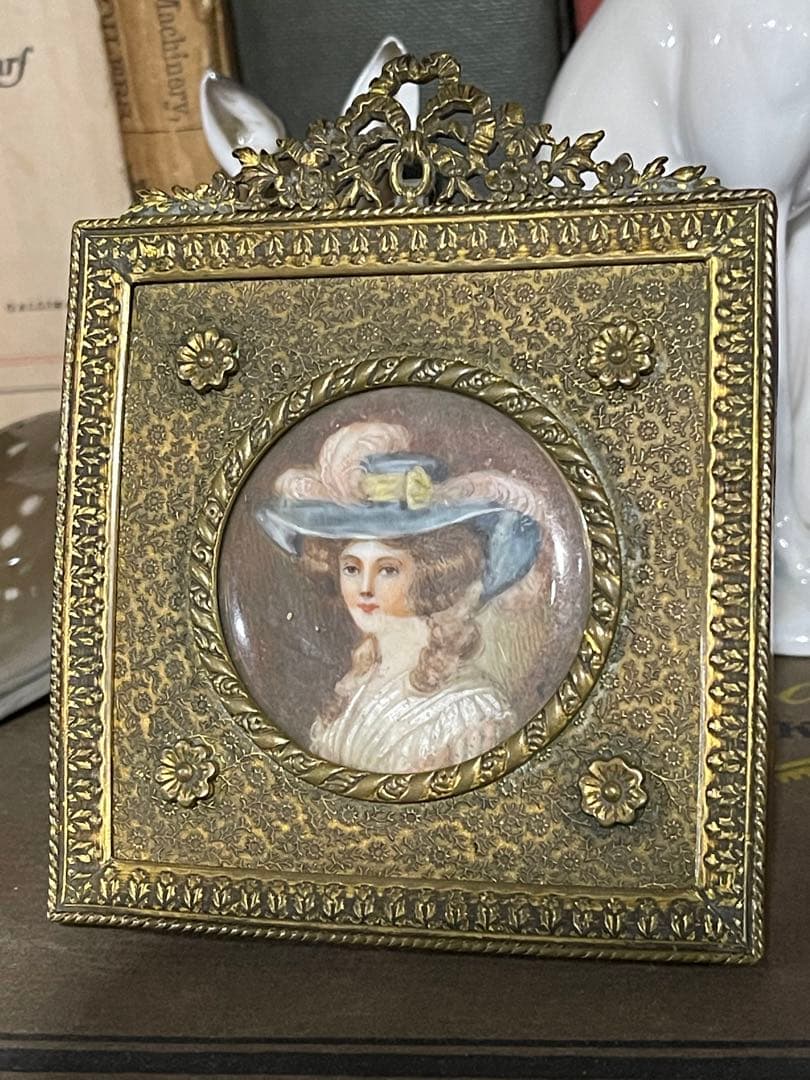 アンティーク アメリカン ミニアチュール 絵画 額装品 陶板画 美術品 USA