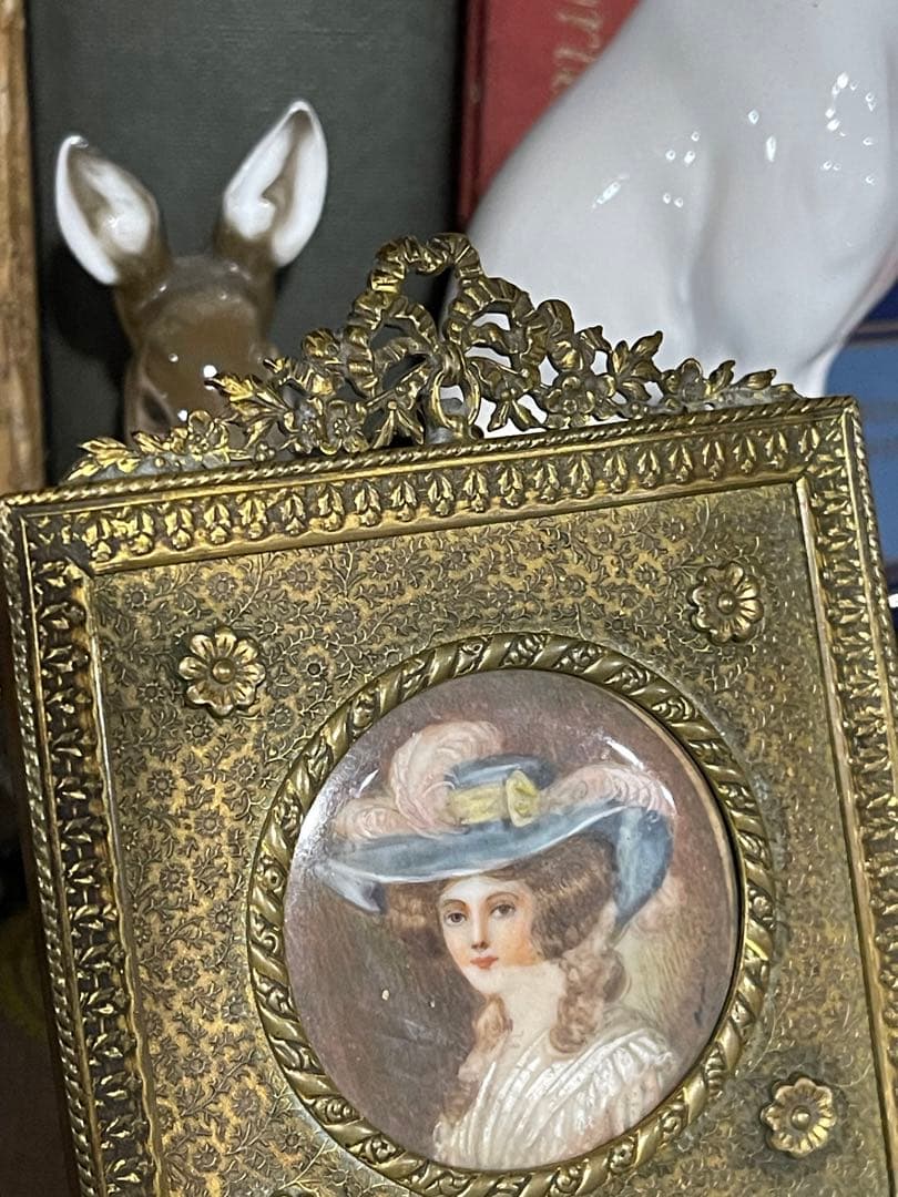 アンティーク アメリカン ミニアチュール 絵画 額装品 陶板画 美術品 USA