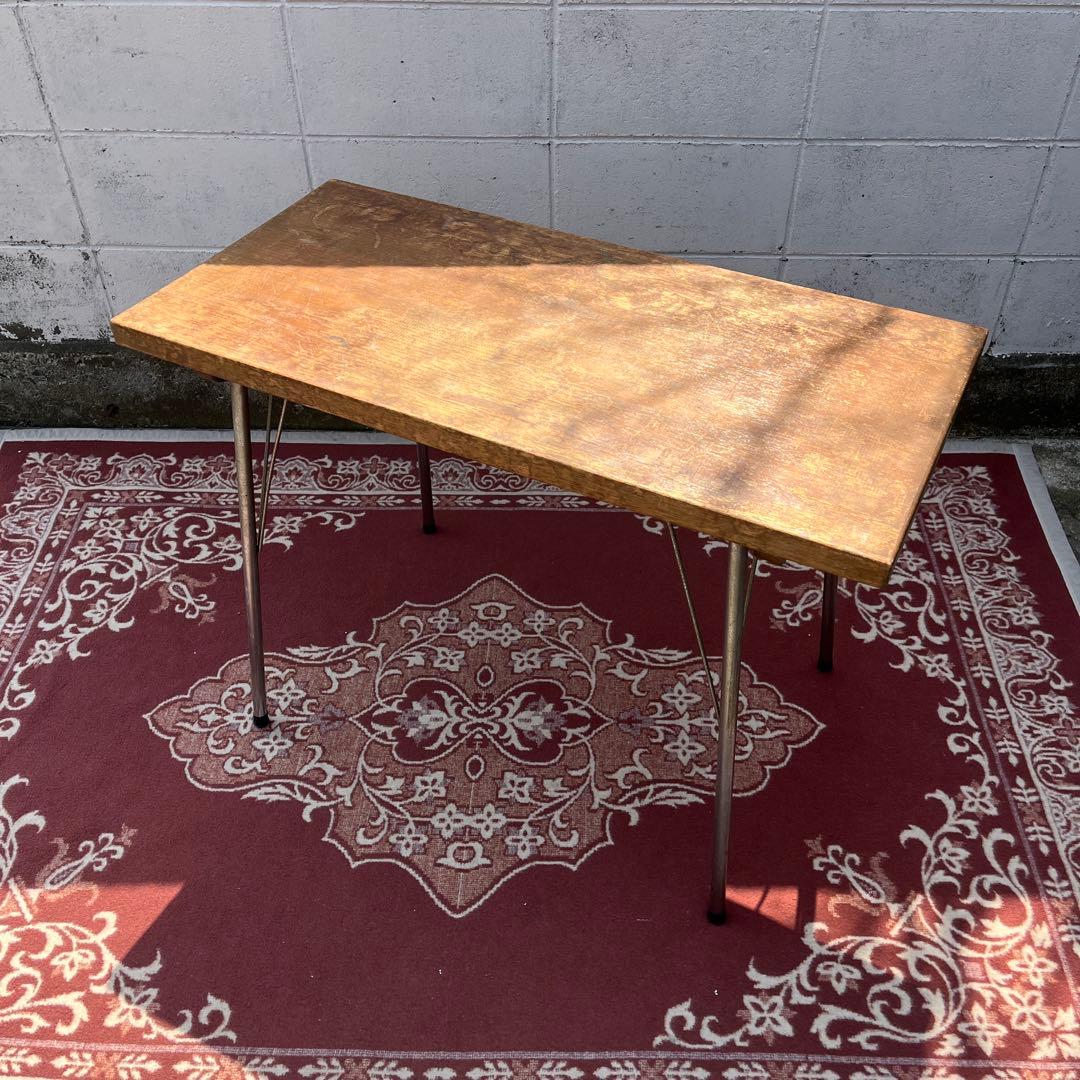 古家具アンティーク◾️古材木製天板×鉄脚アイアン カフェテーブル コーヒーテーブル