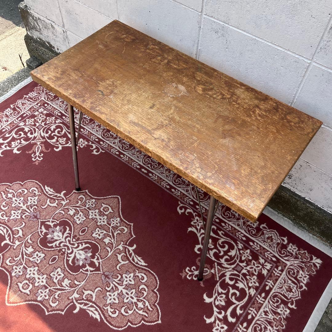 古家具アンティーク◾️古材木製天板×鉄脚アイアン カフェテーブル コーヒーテーブル