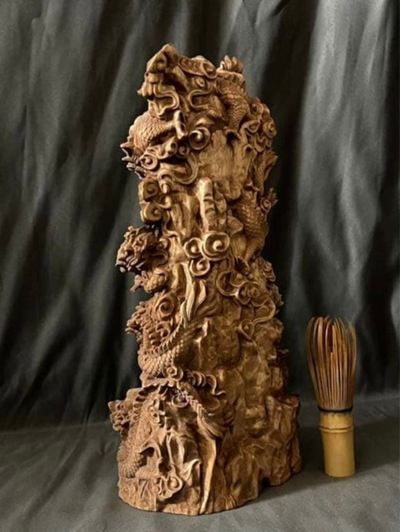 仏教工芸品　総楠製　井波彫刻　一刀彫　極上彫　木彫仏像　九龍観音菩薩立像