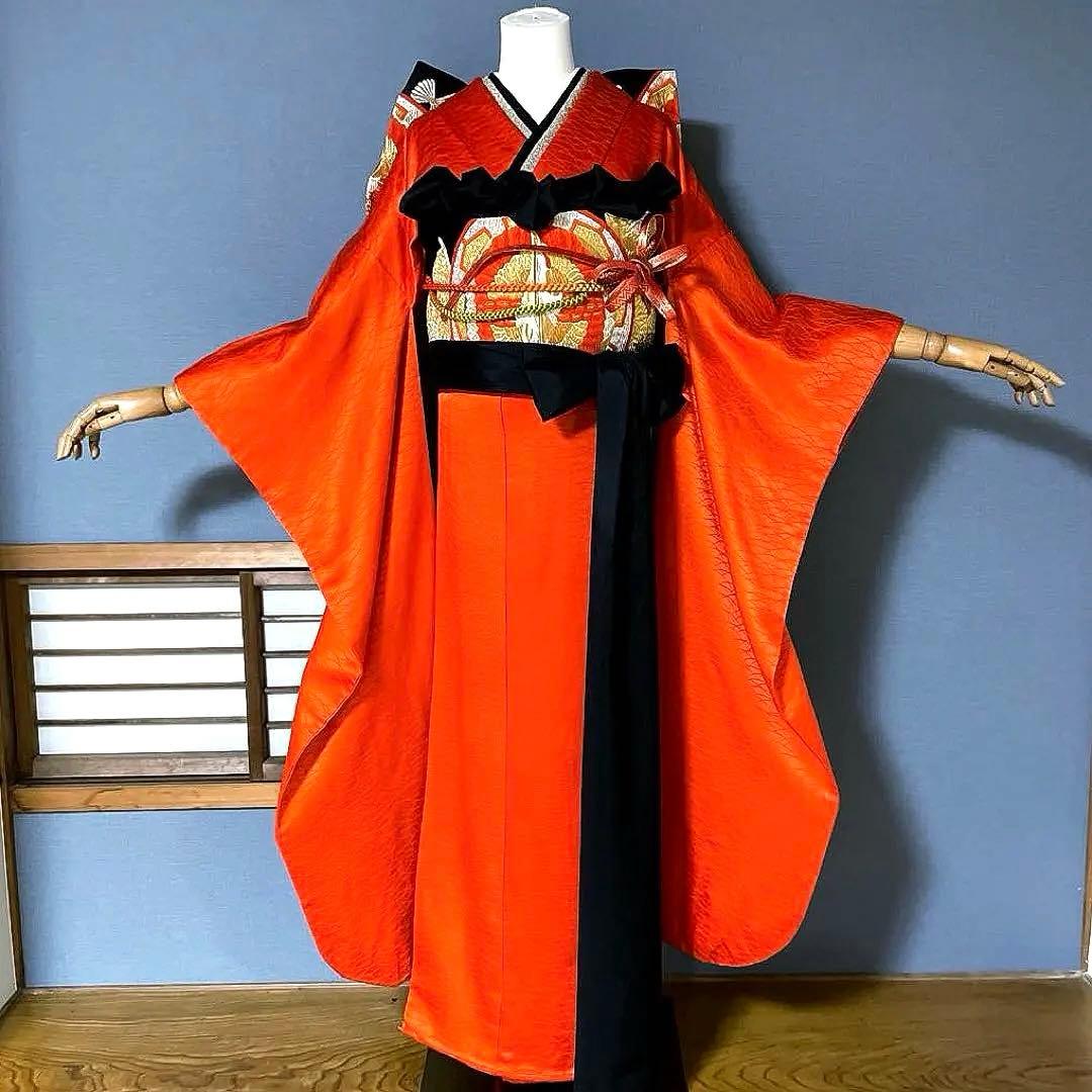 振袖フルセット　紋意匠友禅　艶のある朱色　成人式振袖　振袖