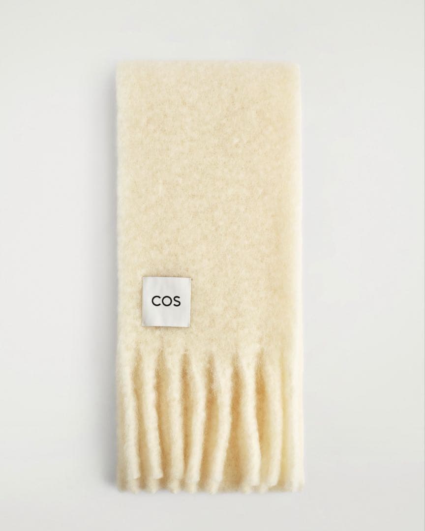 新品未使用 COS フリンジブラッシュドモヘアマフラー バターミルク