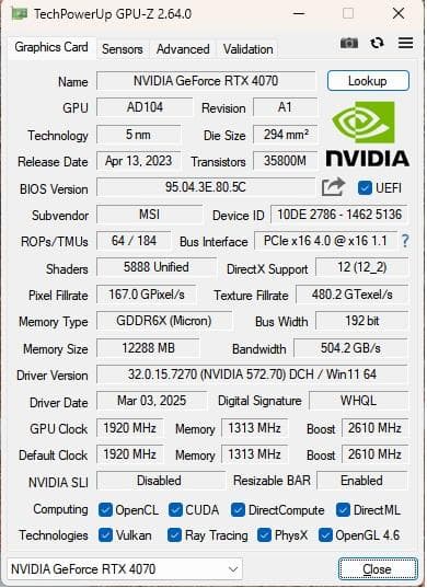 グラフィックボード・グラボ・ビデオカード GeForce RTX 4070 GAMING X TRIO 12G