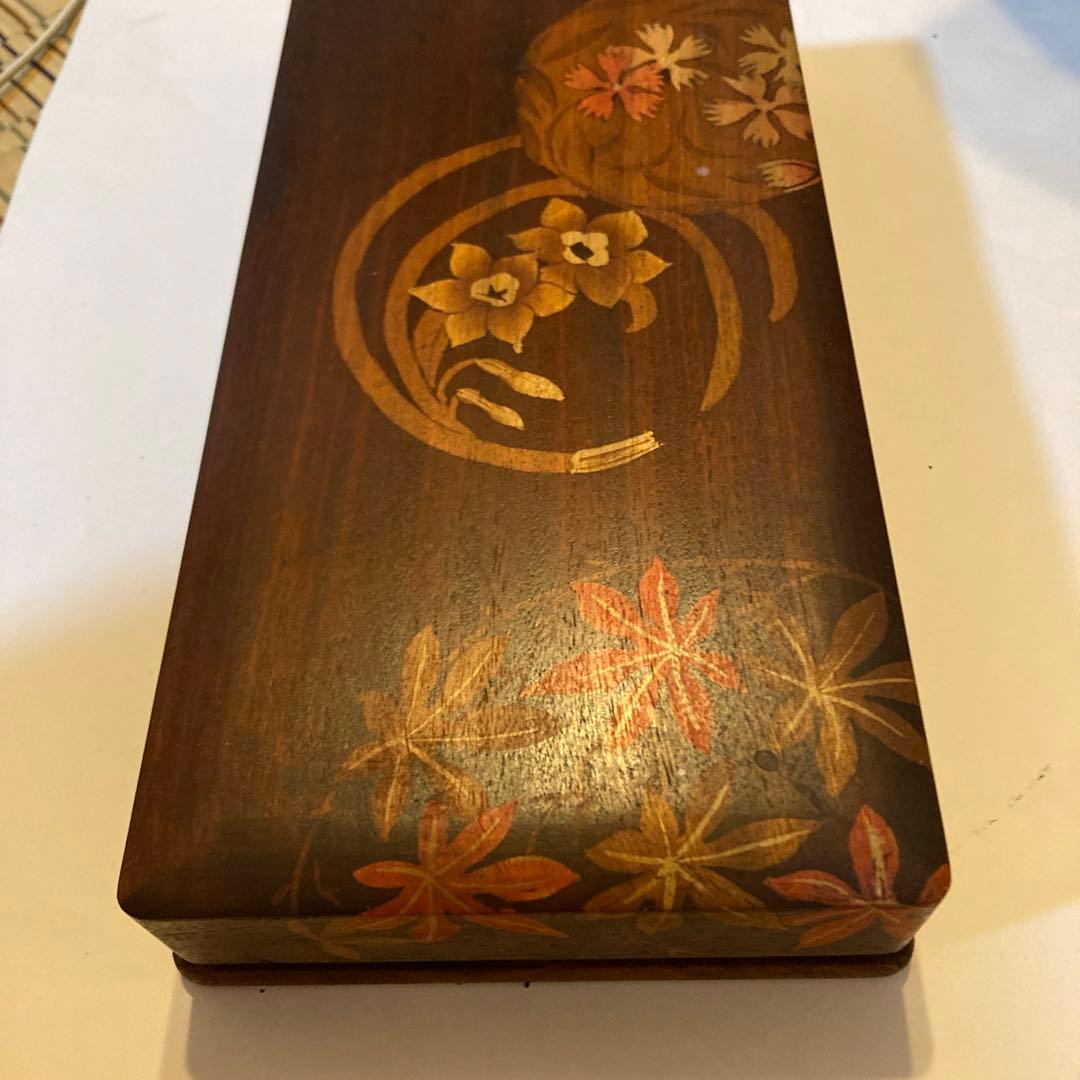 木製 硯箱 花柄装飾