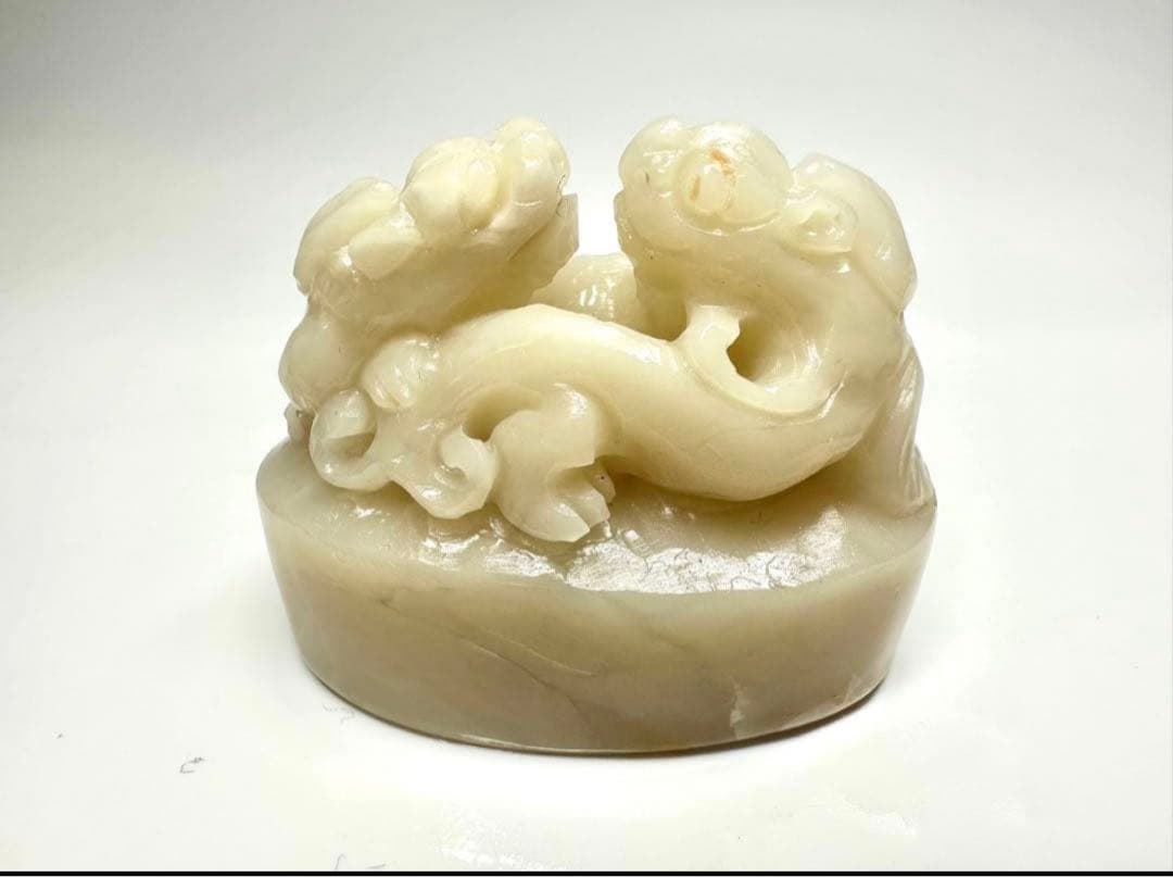 【双獣戯珠】 螭虎 古獣　美品　高級印材　篆刻　印石　ラオス印石　水凍