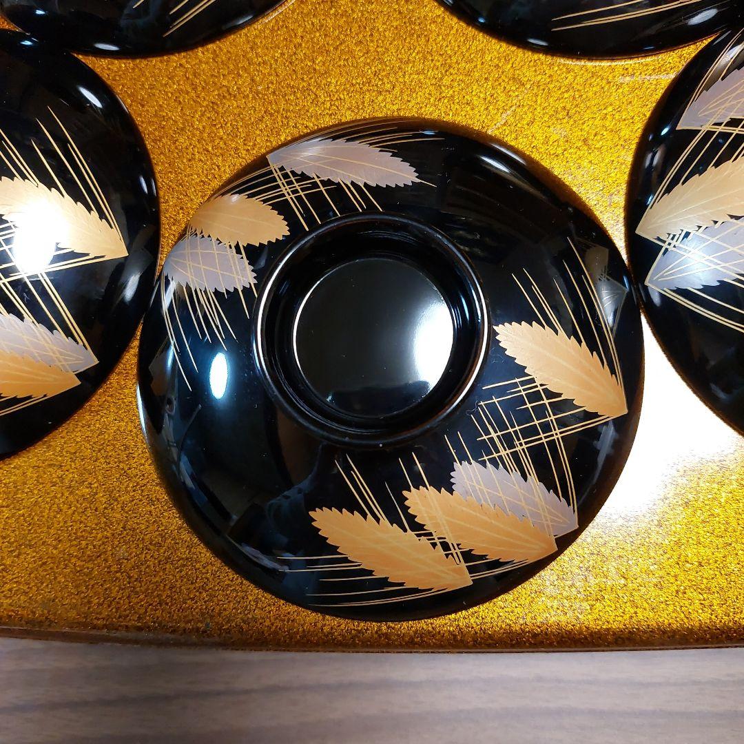 輪島黒塗金銀麦頭蒔絵椀五