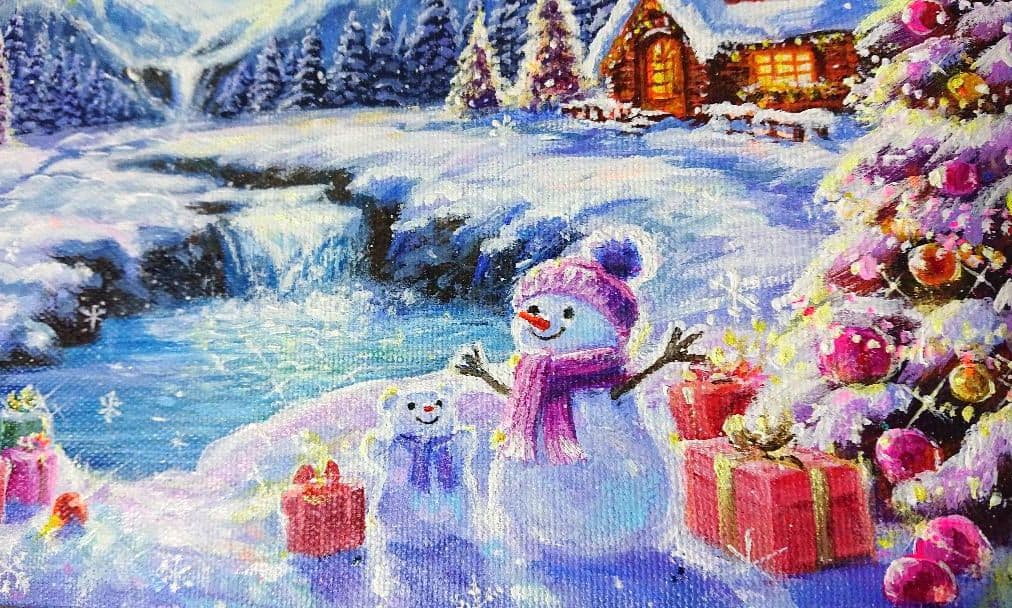 琥*ん様 【オーロラが輝く日】アクリル画 F3 風景画 絵画