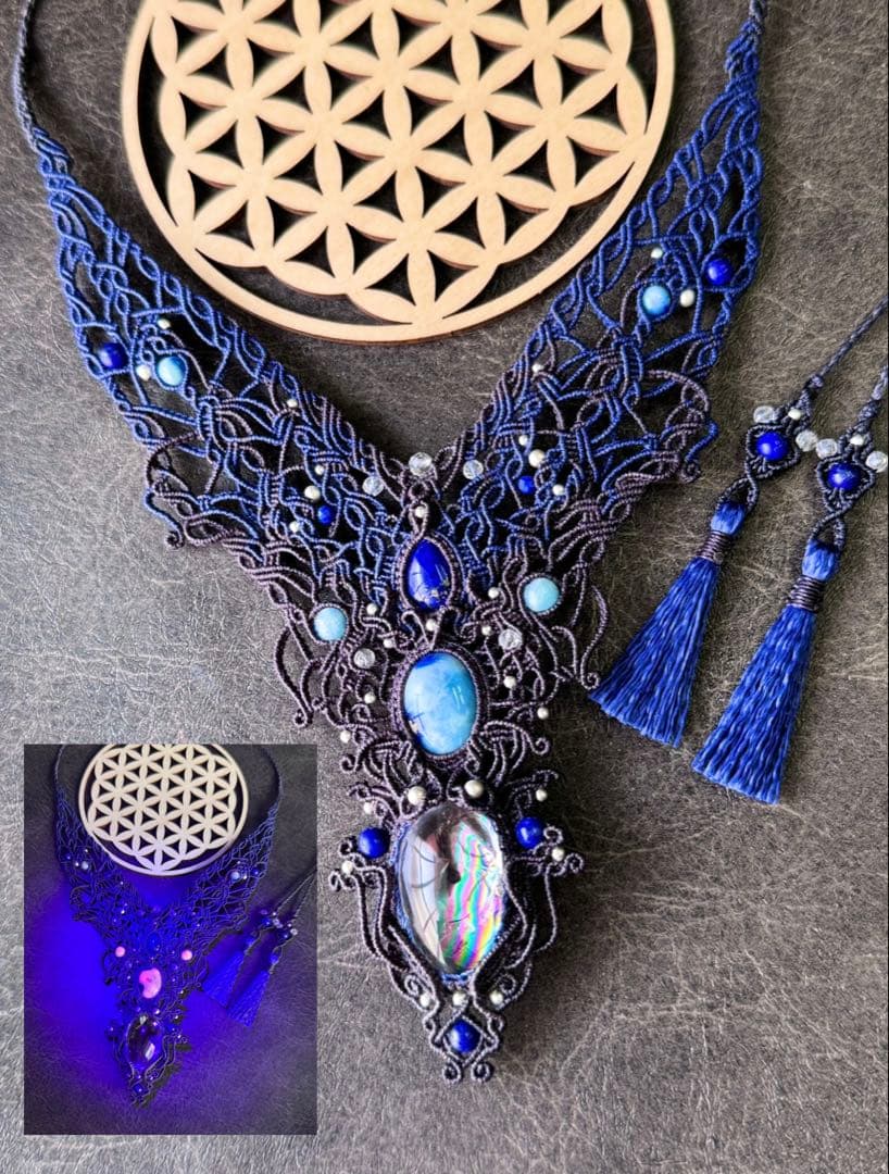 幻の石アフガナイト＆アイリスクォーツ＆ラピスラズリのマクラメ編みネックレス♡