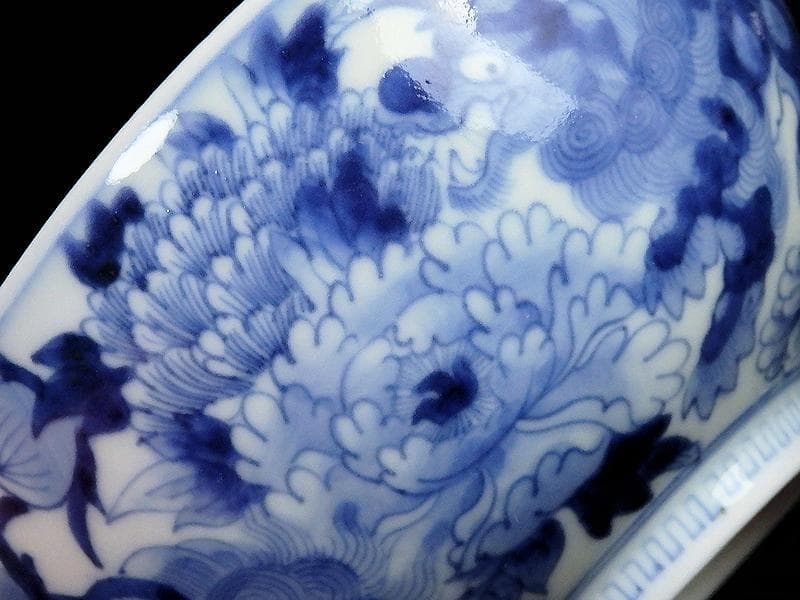 平戸　染付　唐獅子牡丹の図　蓋茶碗　E863AS-COz